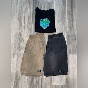Vans Black Tee with Blue Skull and Tan and black Shorts Set